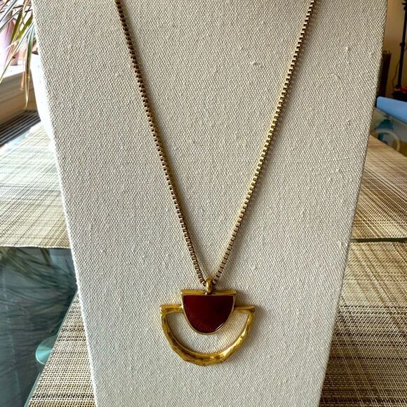 Lucky Brand Signed Reversible Pendant GoldTone Long Box Chain Necklace. - Picture 1 of 6